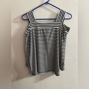 Chico’s Striped Shoulder Cut Out Blouse